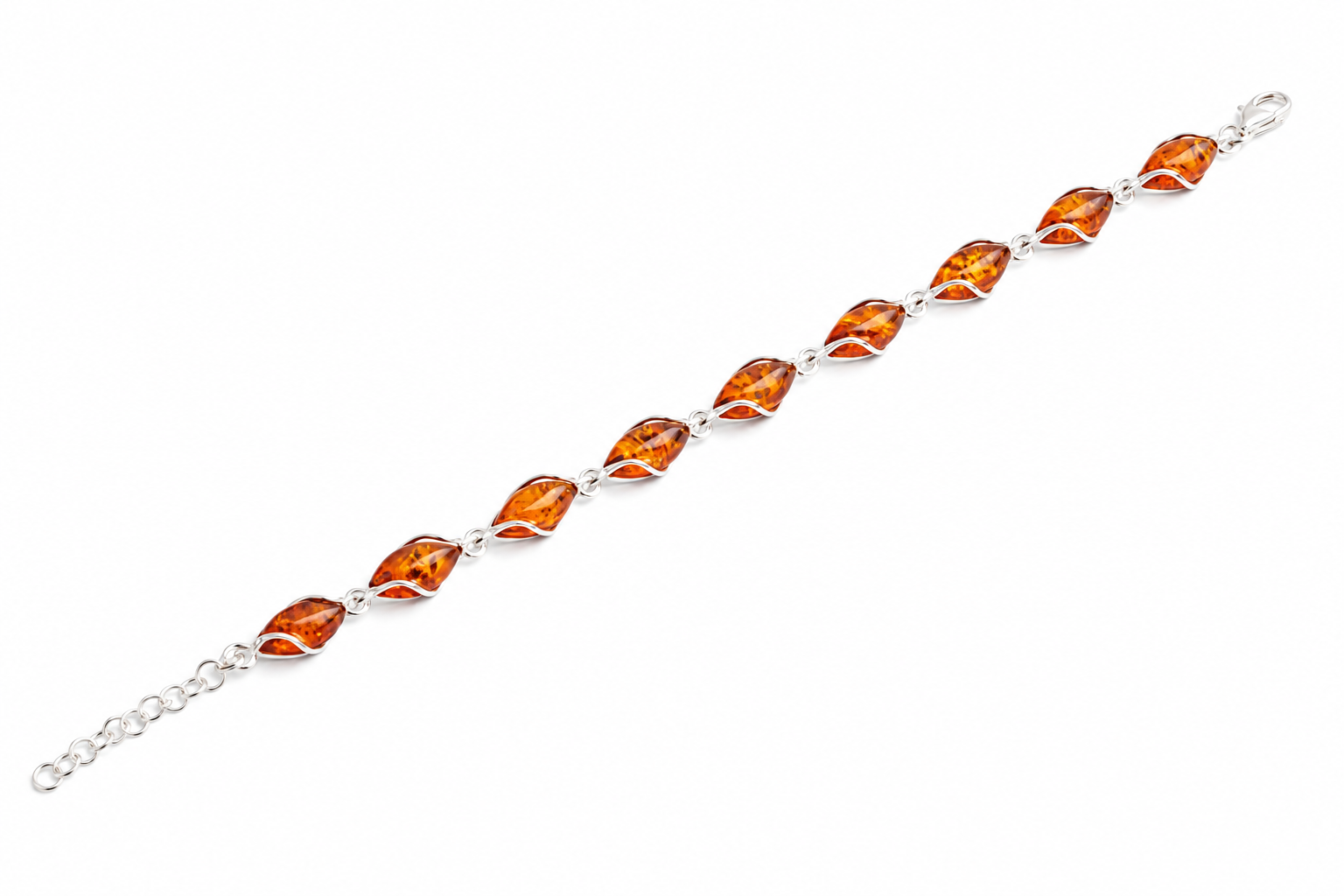 Sterling Silver Link Bracelet and Quality Honey Baltic Amber Gemstone Jewellery