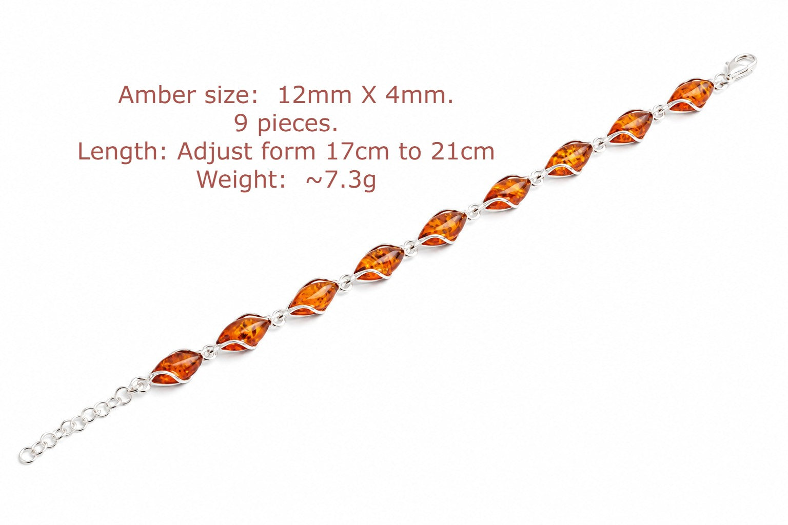 Sterling Silver Link Bracelet and Quality Honey Baltic Amber Gemstone Jewellery