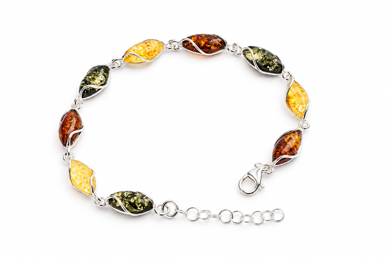 Quality Silver and multi Colour Amber Gemstone Bracelet