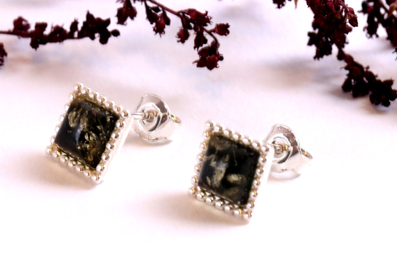 Green Amber Earrings