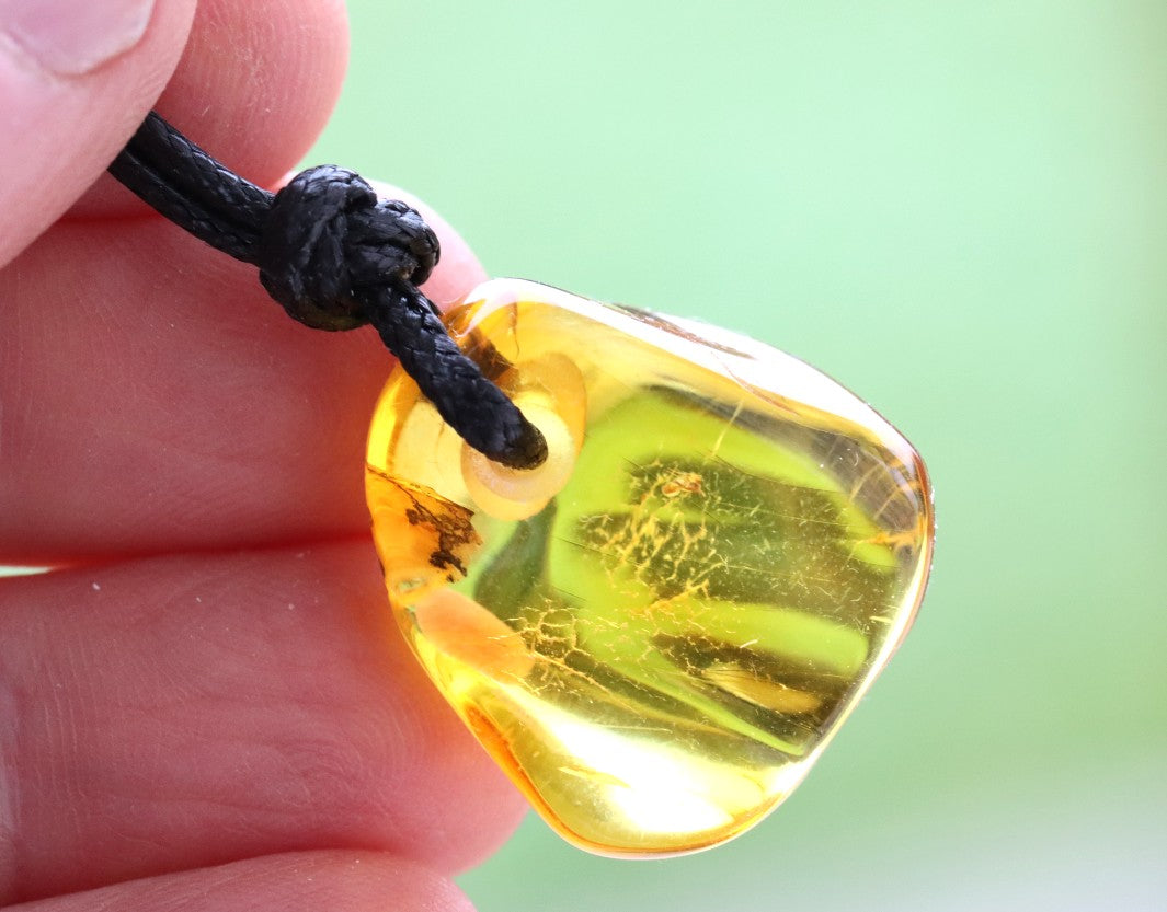 Natural Handmade Amber Amulet Pendant with Tiny Insect Inclusion