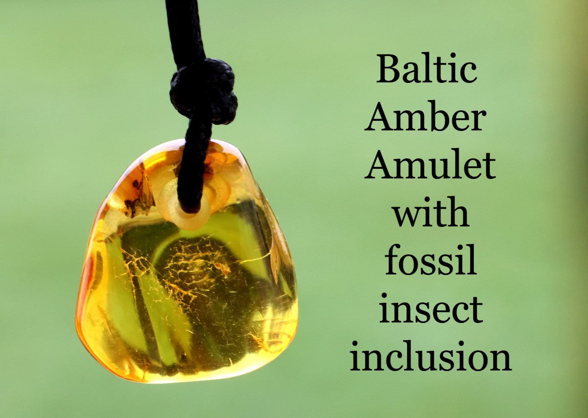 Natural Handmade Amber Amulet Pendant with Tiny Insect Inclusion