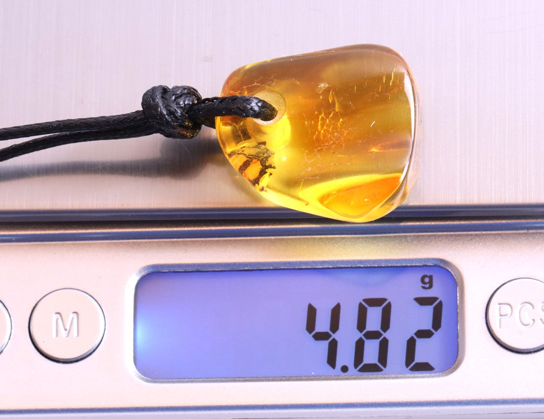 Natural Handmade Amber Amulet Pendant with Tiny Insect Inclusion