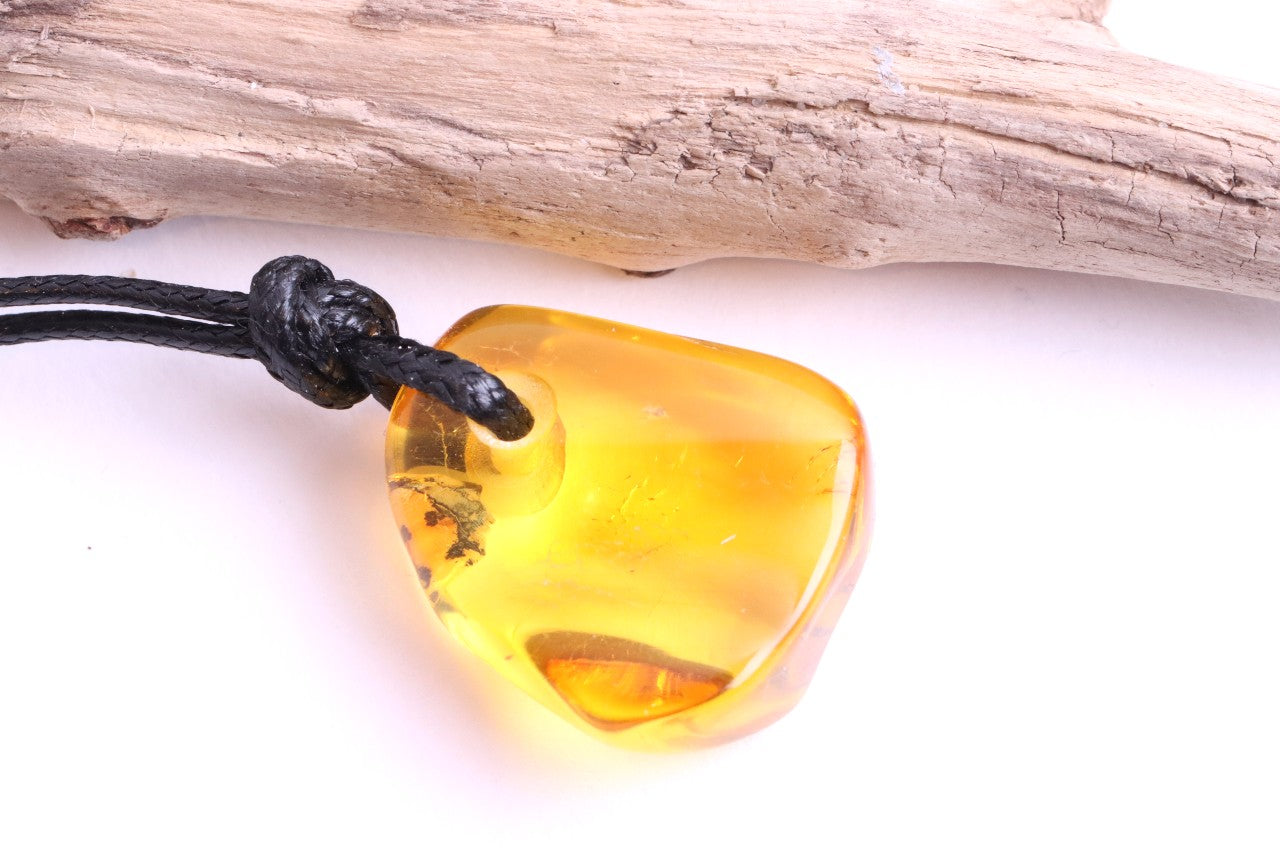 Natural Handmade Amber Amulet Pendant with Tiny Insect Inclusion