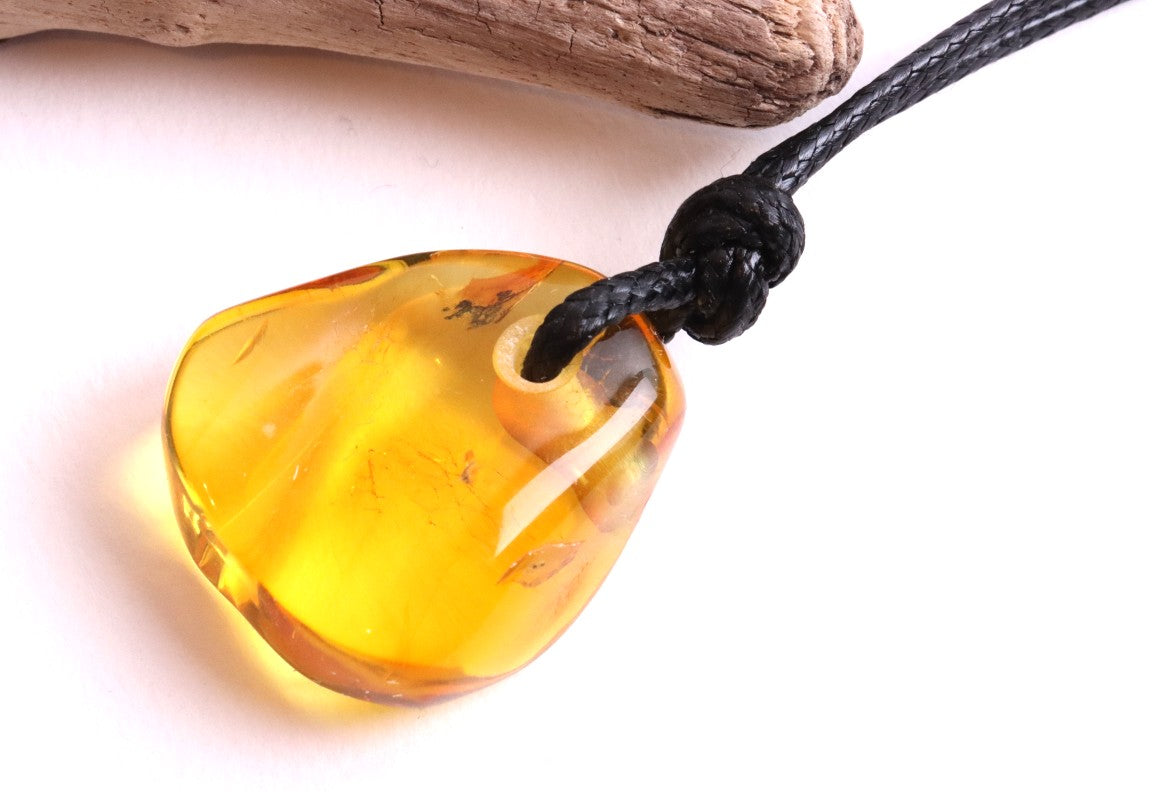 Natural Handmade Amber Amulet Pendant with Tiny Insect Inclusion