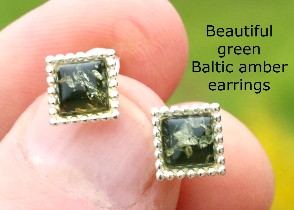 Green Amber Earrings