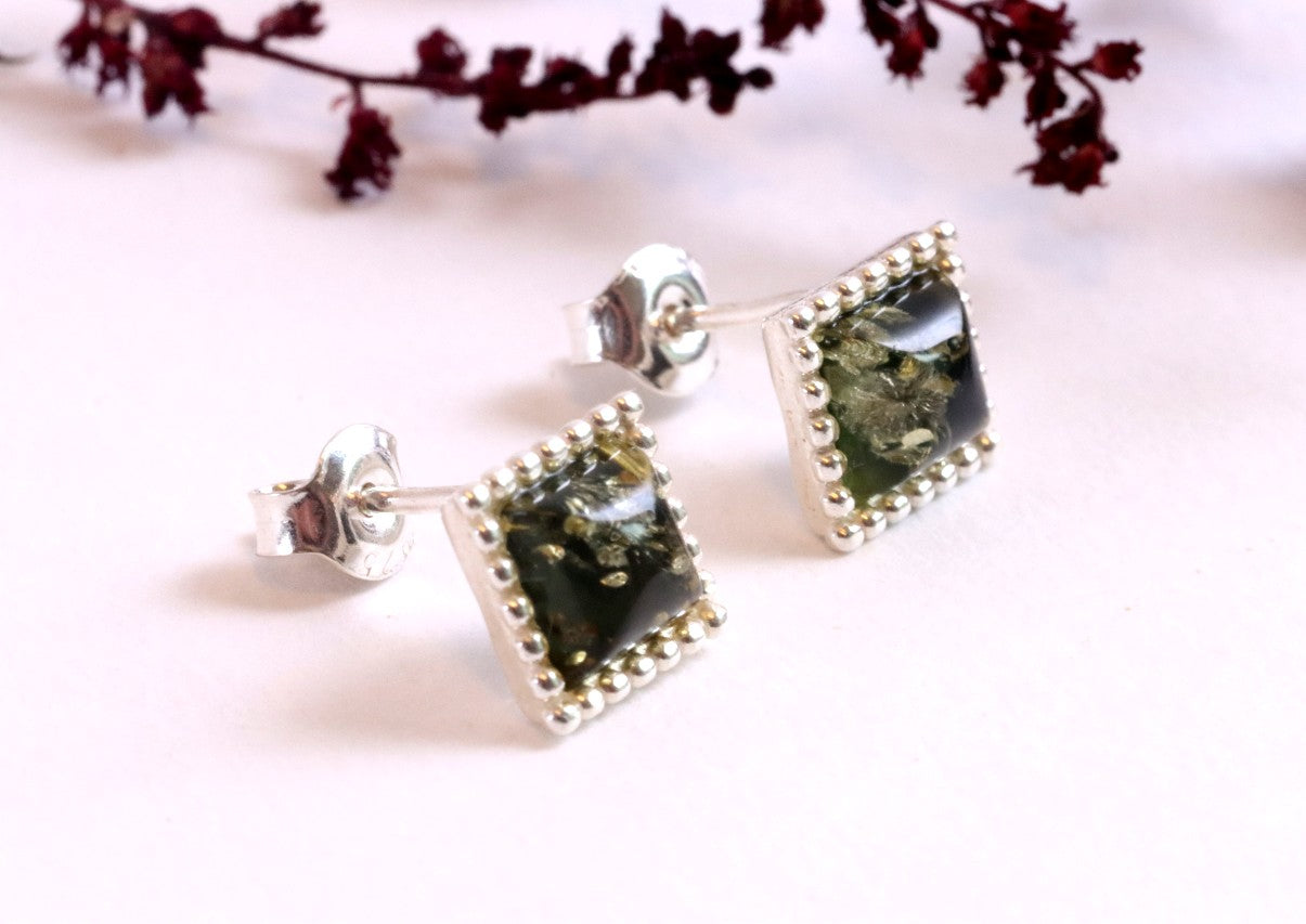 Green Amber Earrings