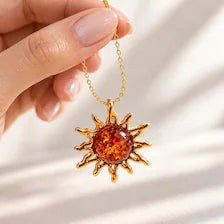 Gold Sun Pendant – 925 Gold-Plated Silver with Baltic Amber Gemstone