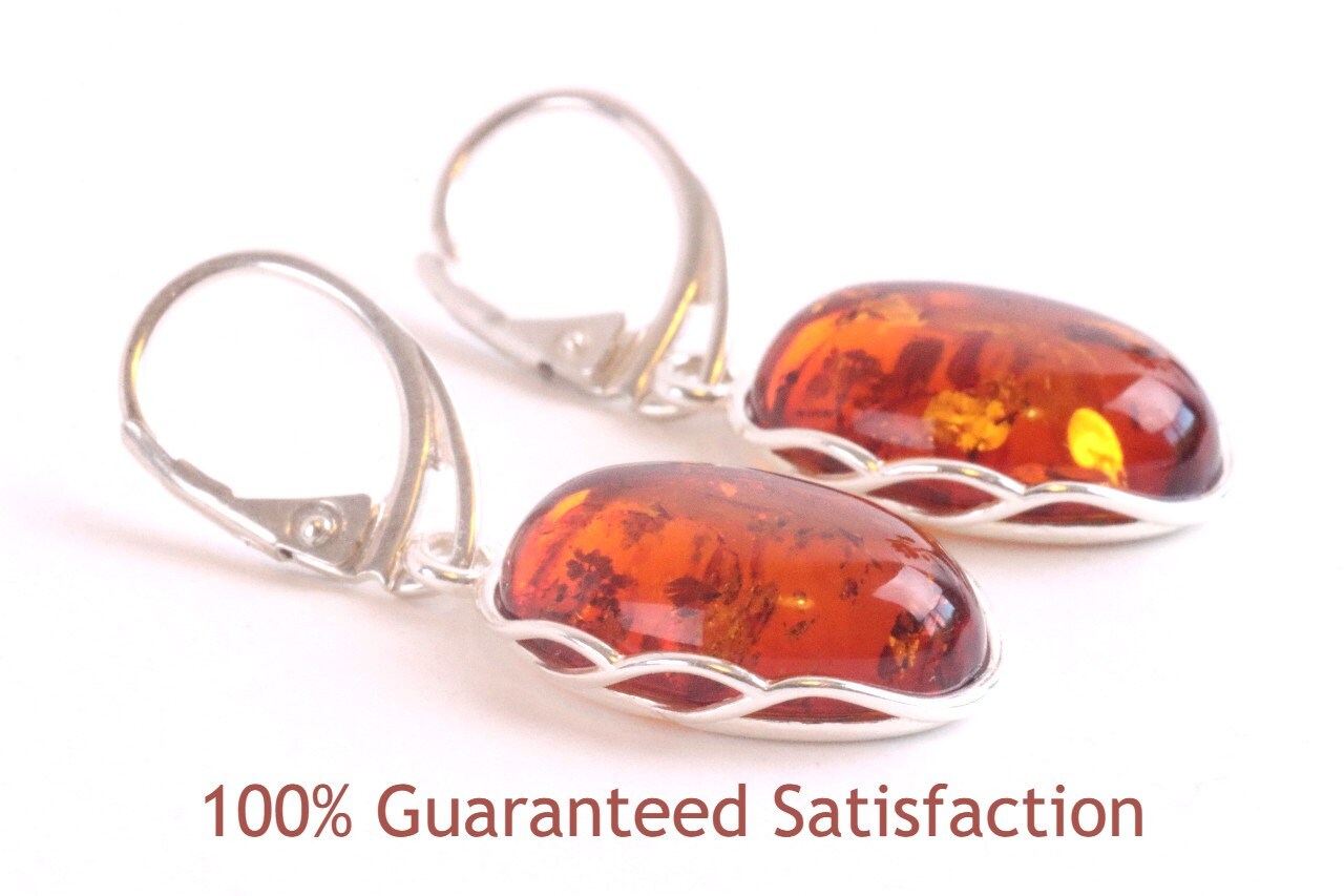 Drop Amber Earrings on 925 Sterling Silver.