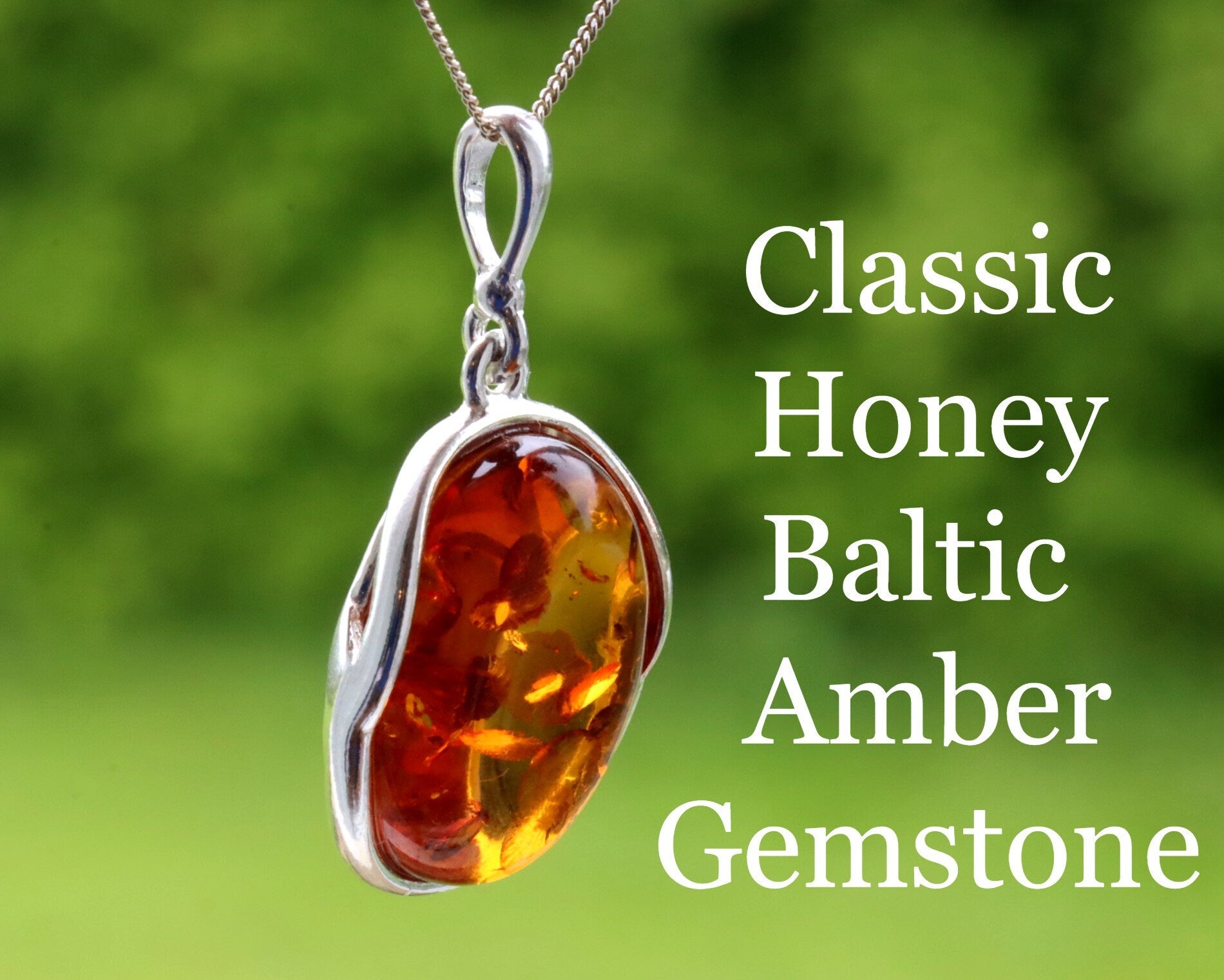 Baltic Amber Oval Pendant on Sterling Silver