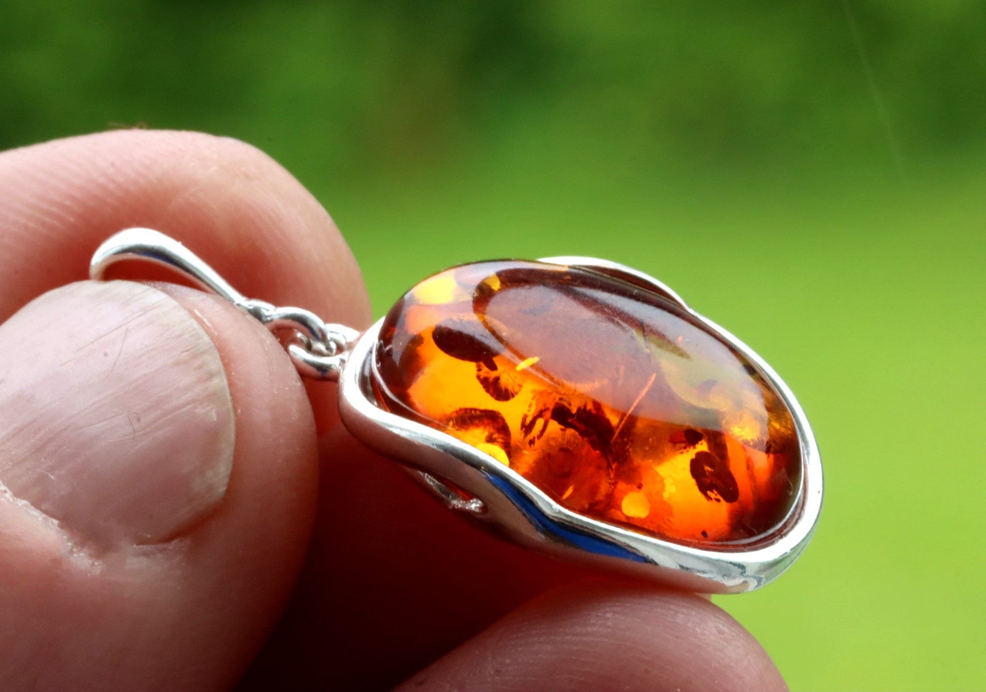 Baltic Amber Oval Pendant on Sterling Silver