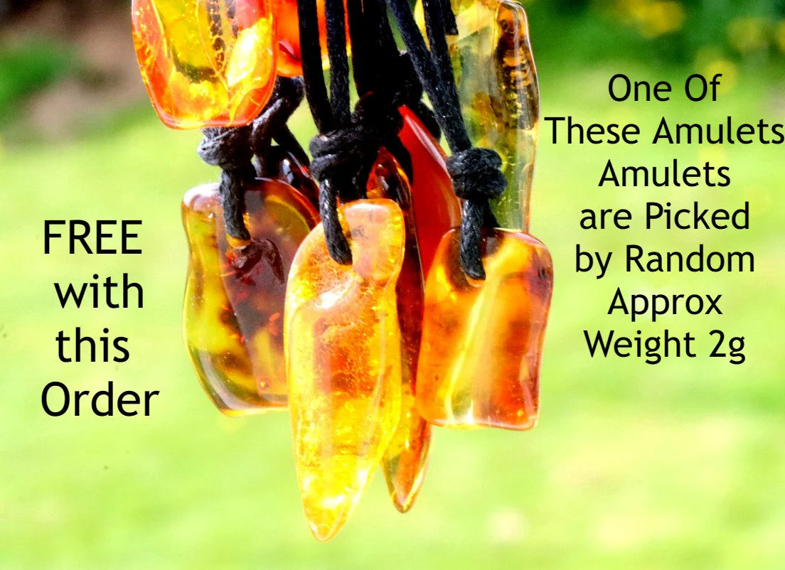 Natural Amber Amulet with Adjustable Cord + FREE Extra Pendant!