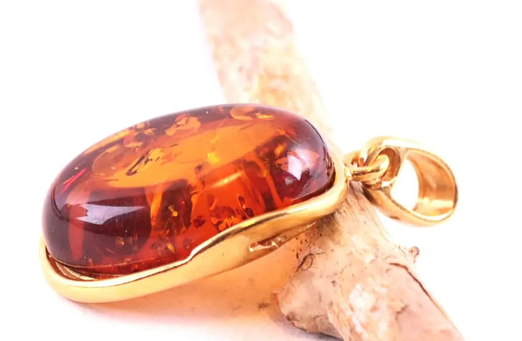 Oval Baltic Amber Pendant on Gold Plated Sterling Silver