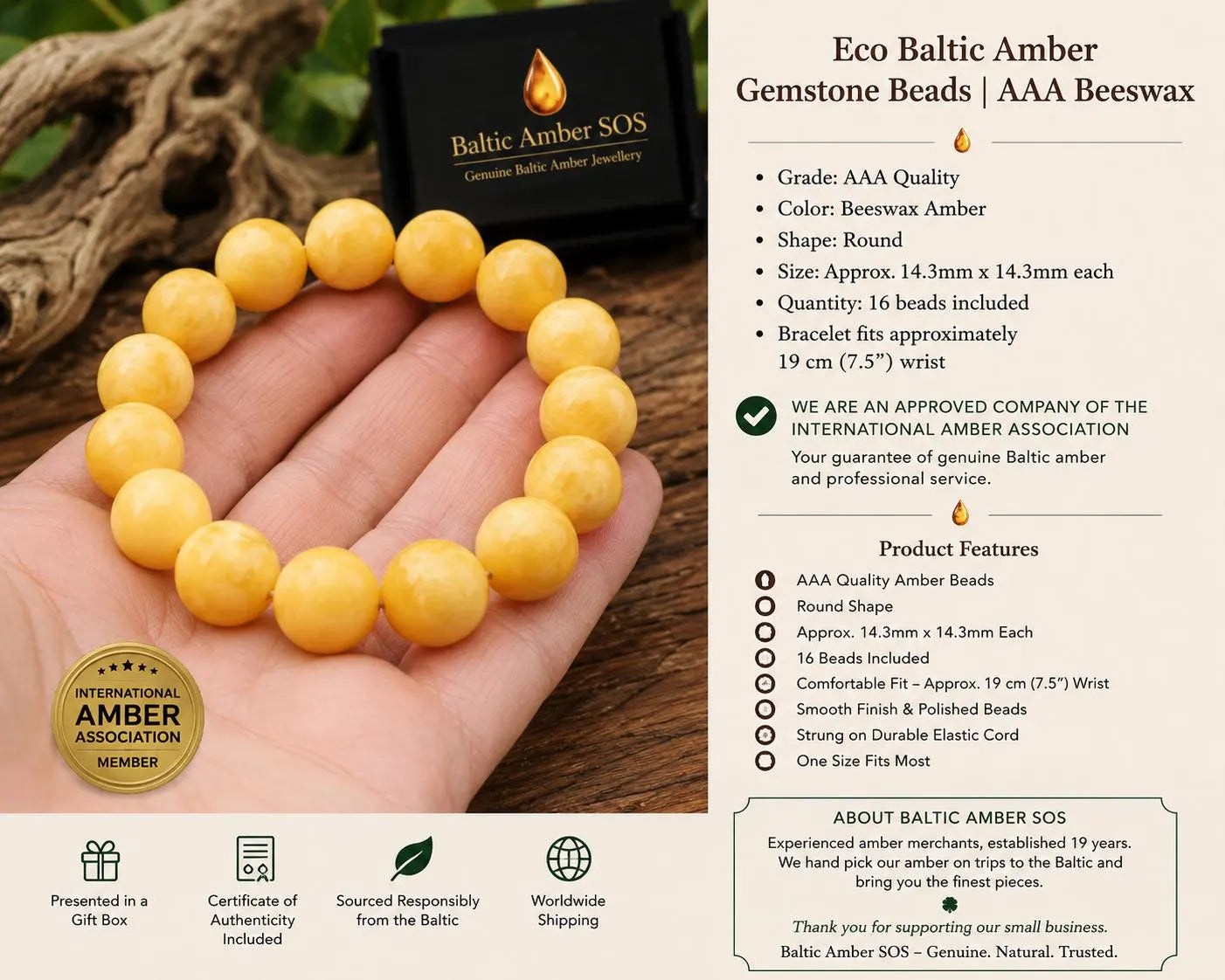 Baltic Amber Beeswax Bracelet 14.3mm