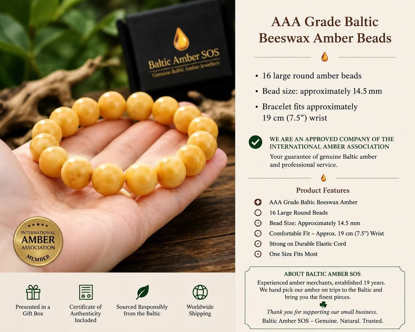 Beeswax Amber Bracelet 14.5mm