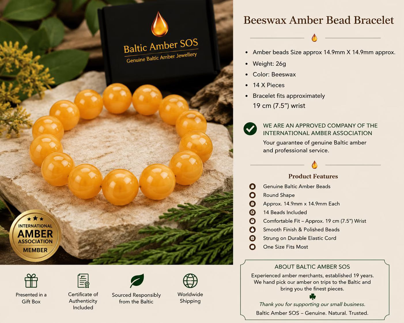 Beeswax Amber Bracelet 14.9mm