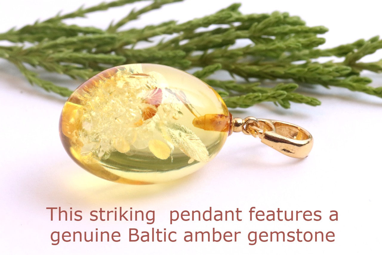 A best seller only one left Baltic Amber Drop Pendant on 925 Gold-Plated Silver