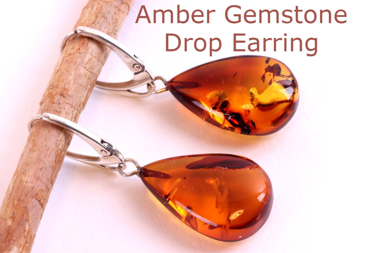 Amber Teardrop Earrings on 925 Sterling Silver
