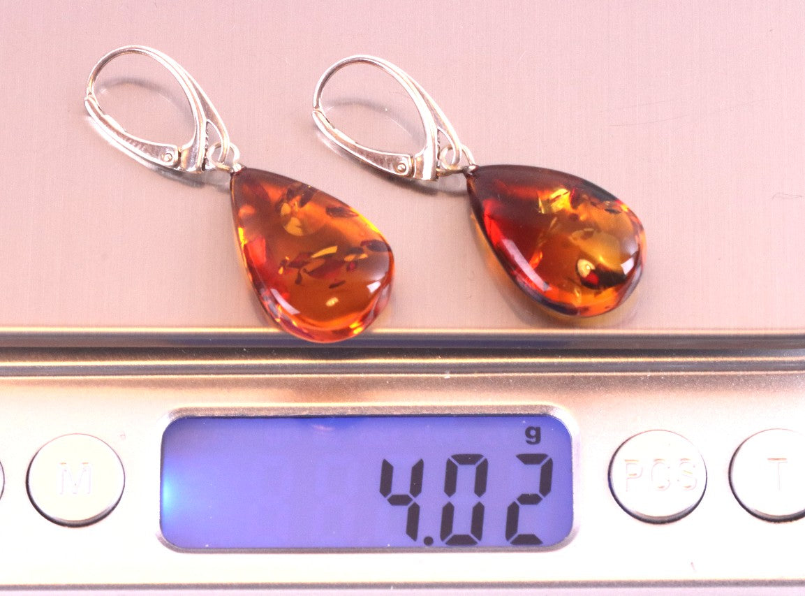 Amber Teardrop Earrings on 925 Sterling Silver