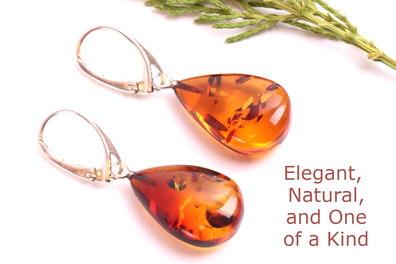 Amber Teardrop Earrings on 925 Sterling Silver