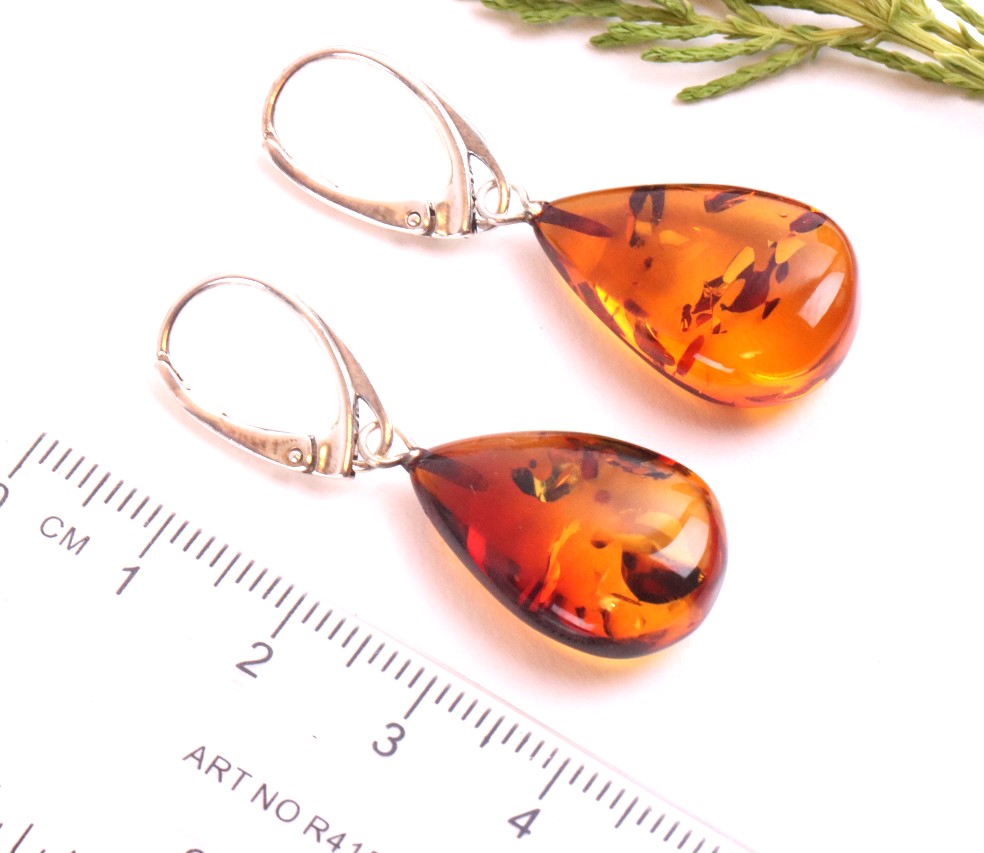 Amber Teardrop Earrings on 925 Sterling Silver
