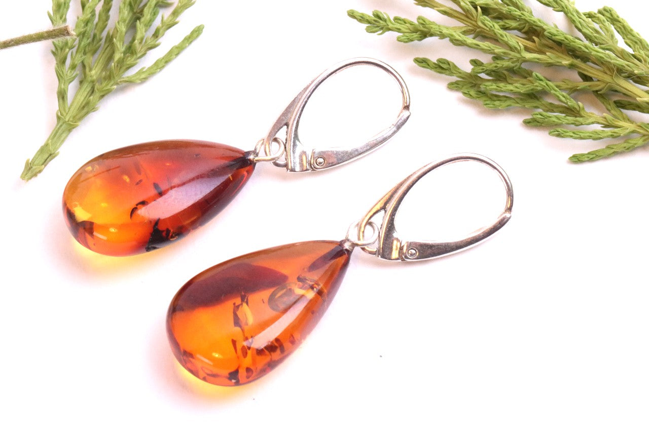 Amber Teardrop Earrings on 925 Sterling Silver