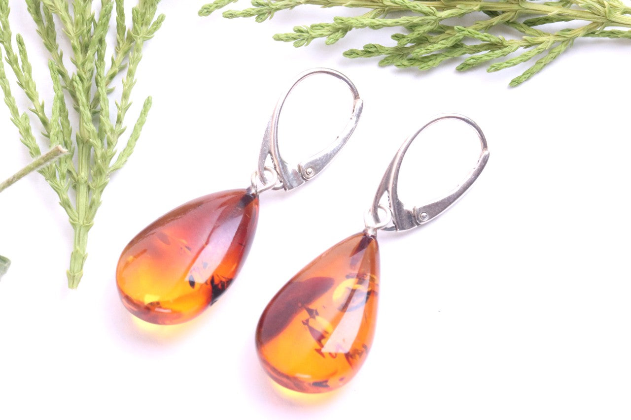 Amber Teardrop Earrings on 925 Sterling Silver