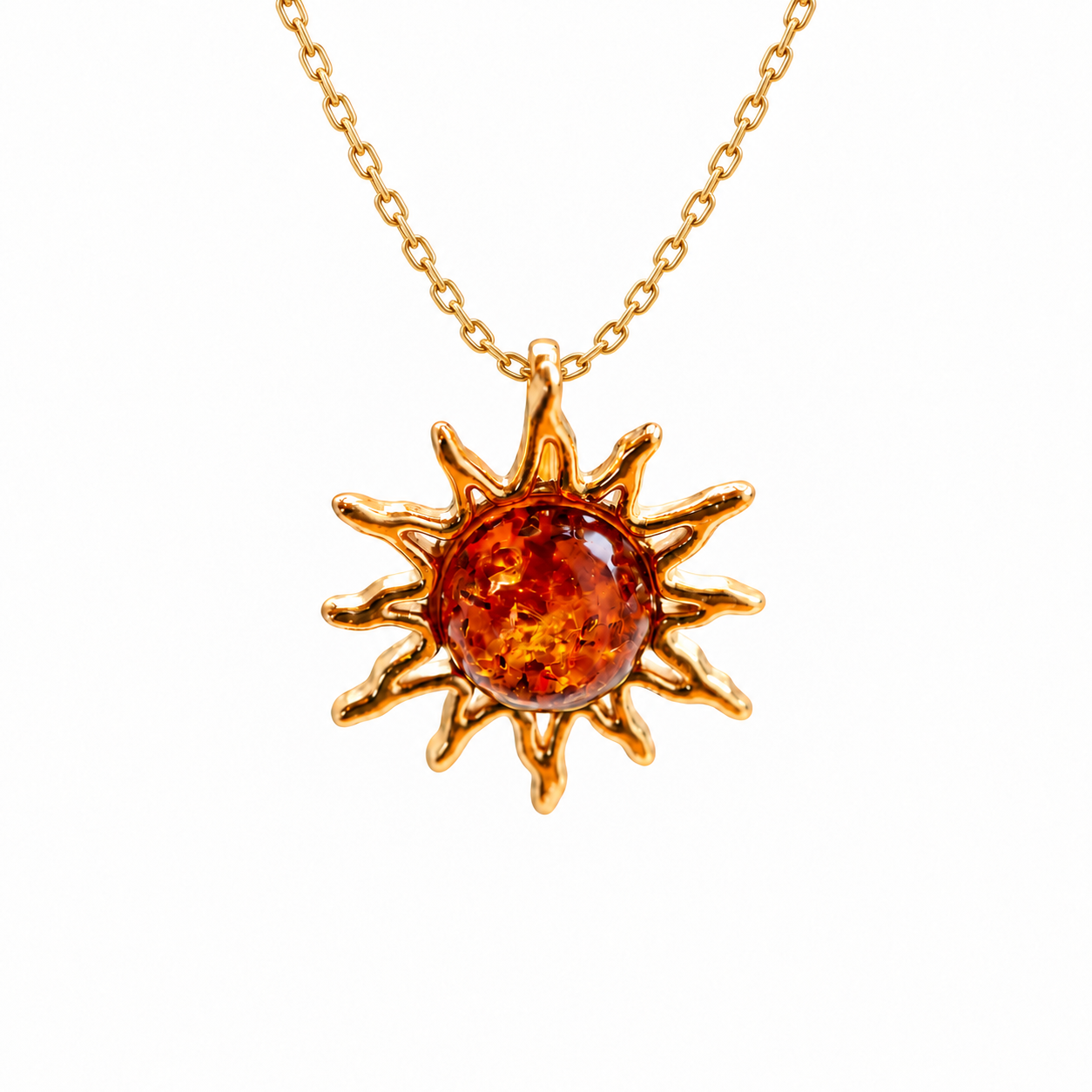 Gold Sun Pendant – 925 Gold-Plated Silver with Baltic Amber Gemstone