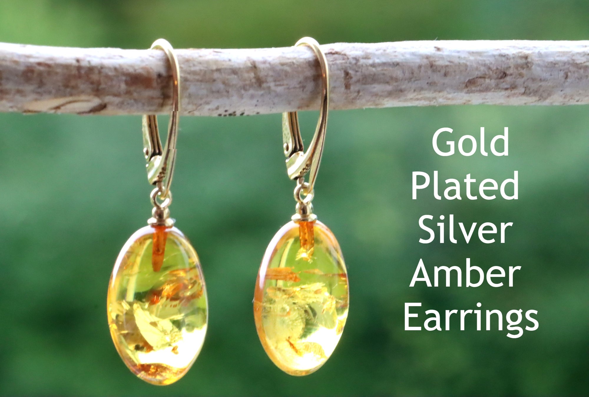 Special Offer Hand Made Baltic Amber Gold Plated Tear Drop Earrings