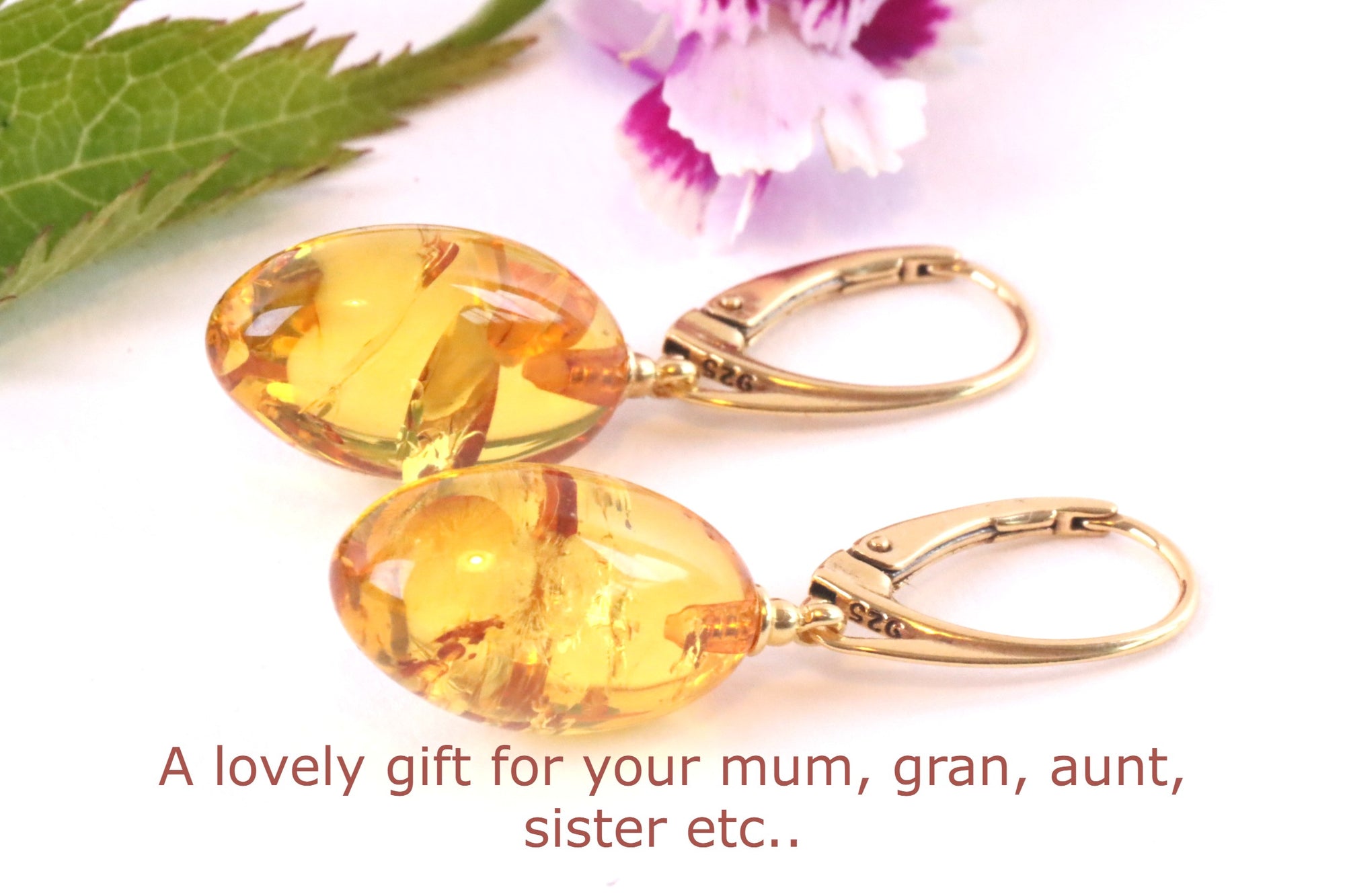 Special Offer Hand Made Baltic Amber Gold Plated Tear Drop Earrings