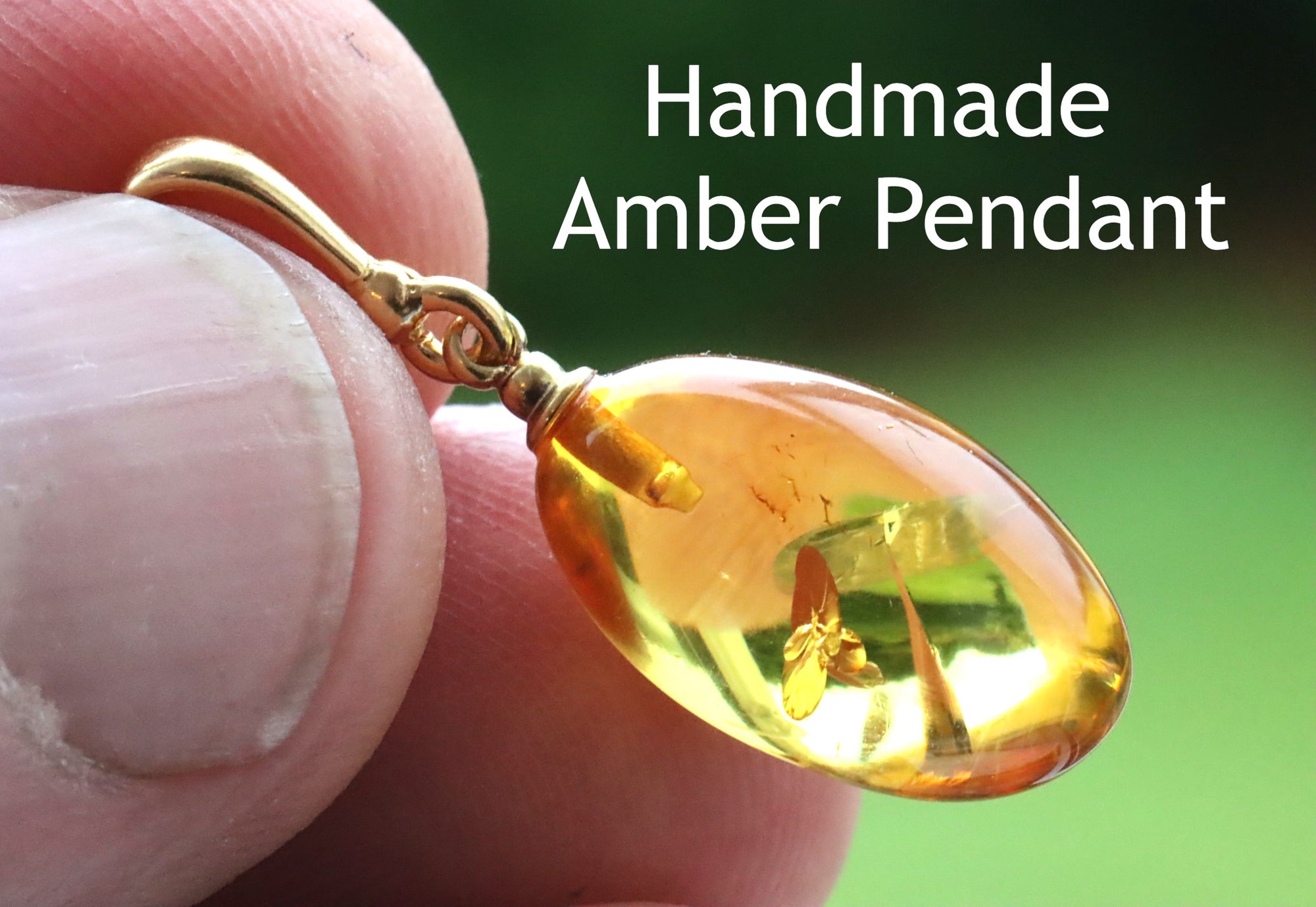 Amber Drop Pendant on Gold