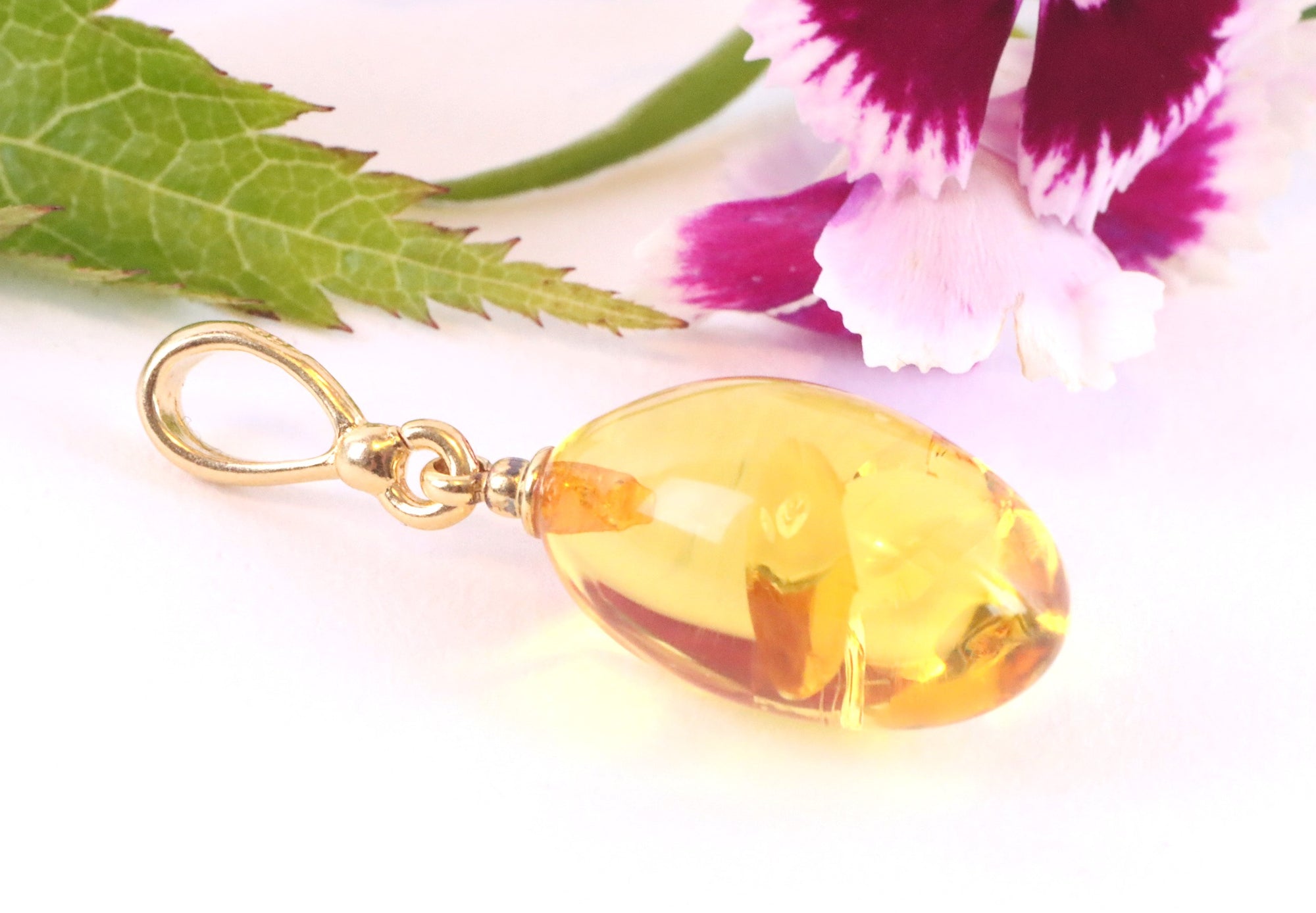 Amber Tear Drop Pendant on Gold - Special Offer - Only 2 Left