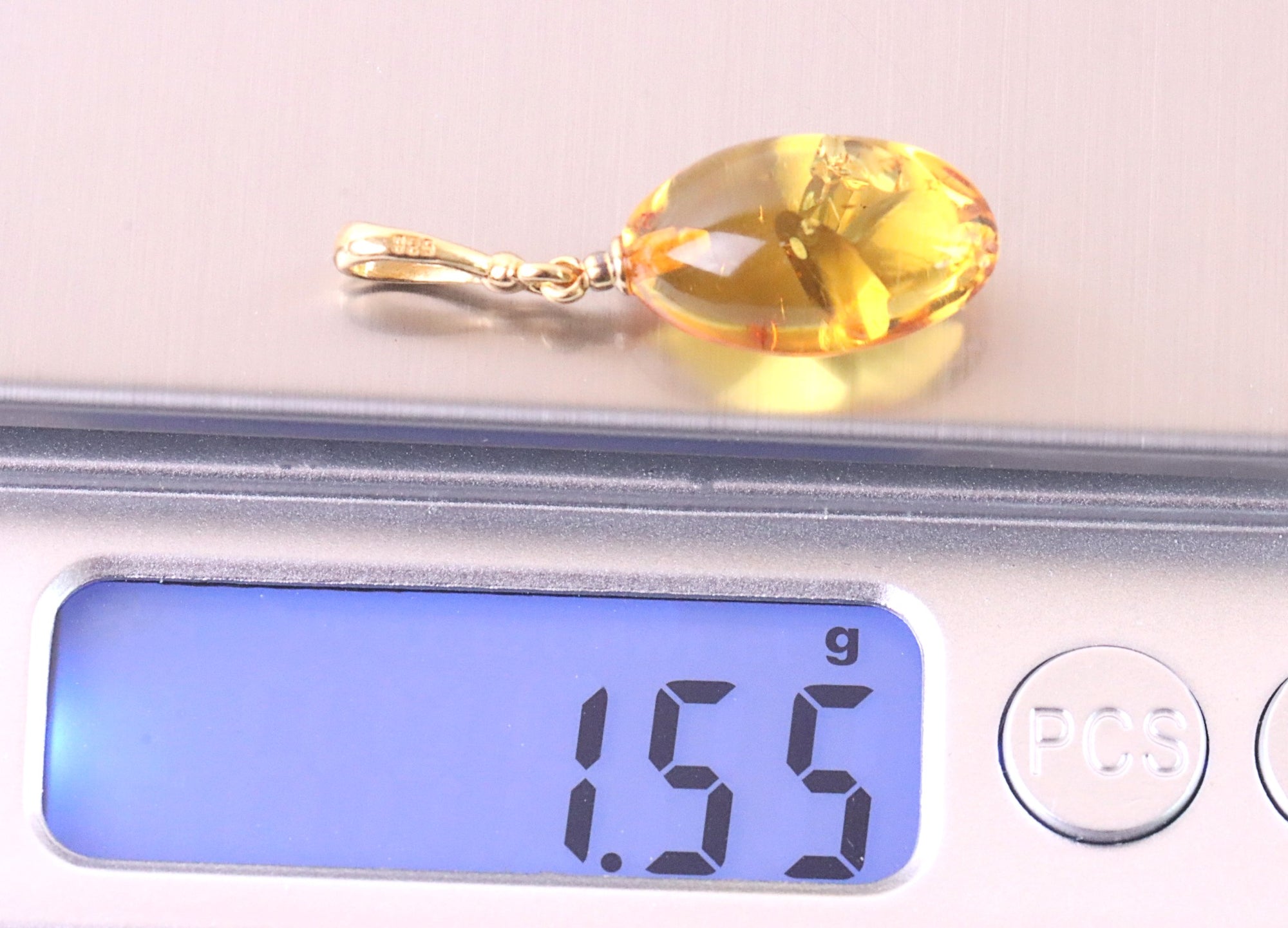 Amber Tear Drop Pendant on Gold - Special Offer - Only 2 Left