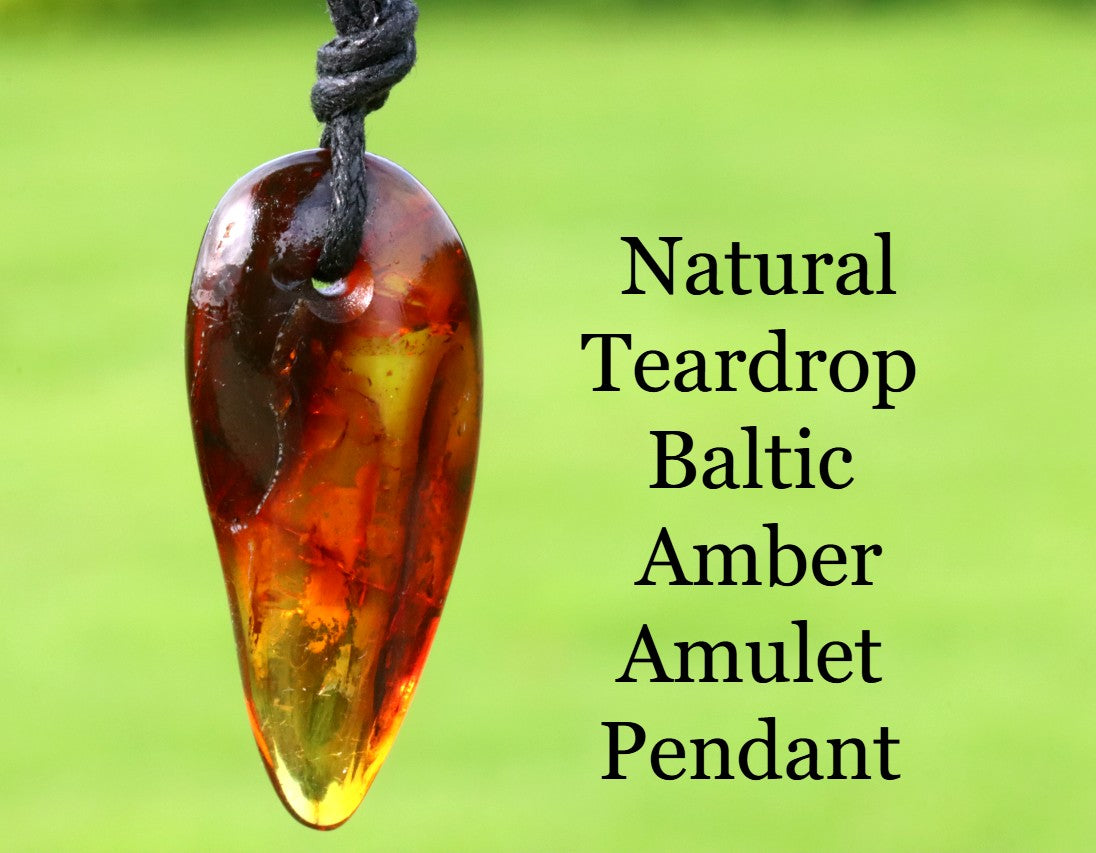 Natural Teardrop Baltic Amber Amulet Pendant