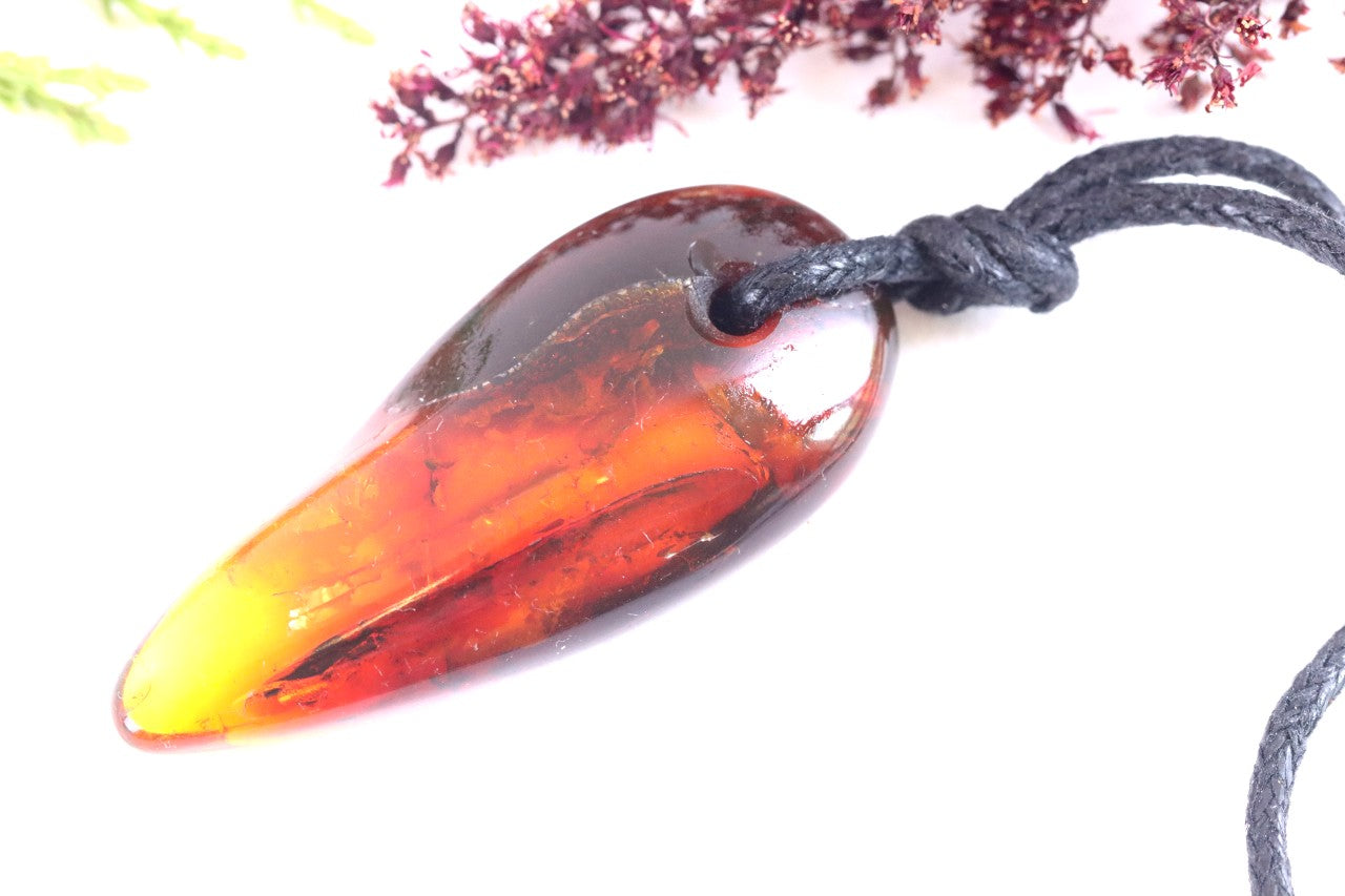 Natural Teardrop Baltic Amber Amulet Pendant