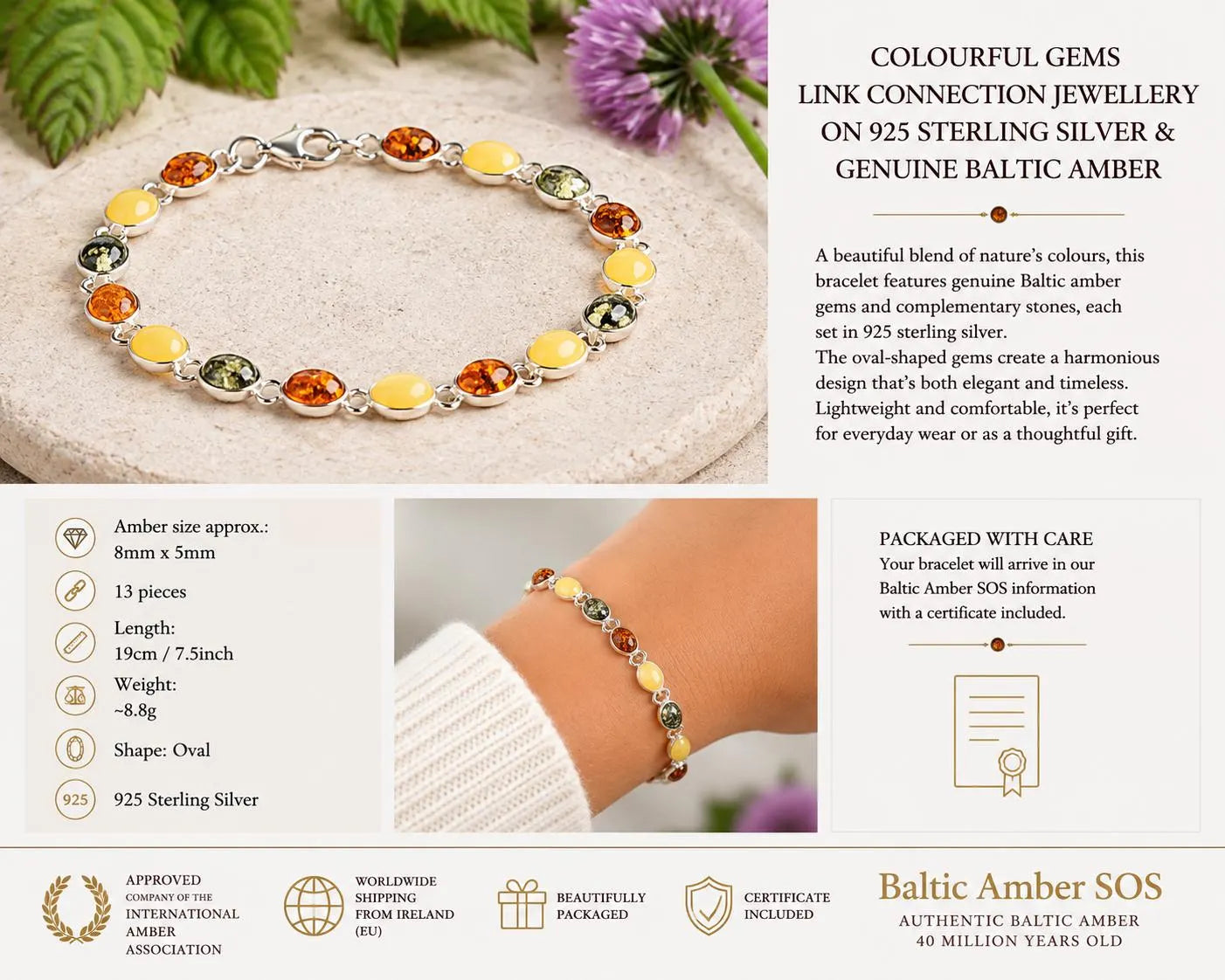 Baltic Amber Silver Link Bracelet
