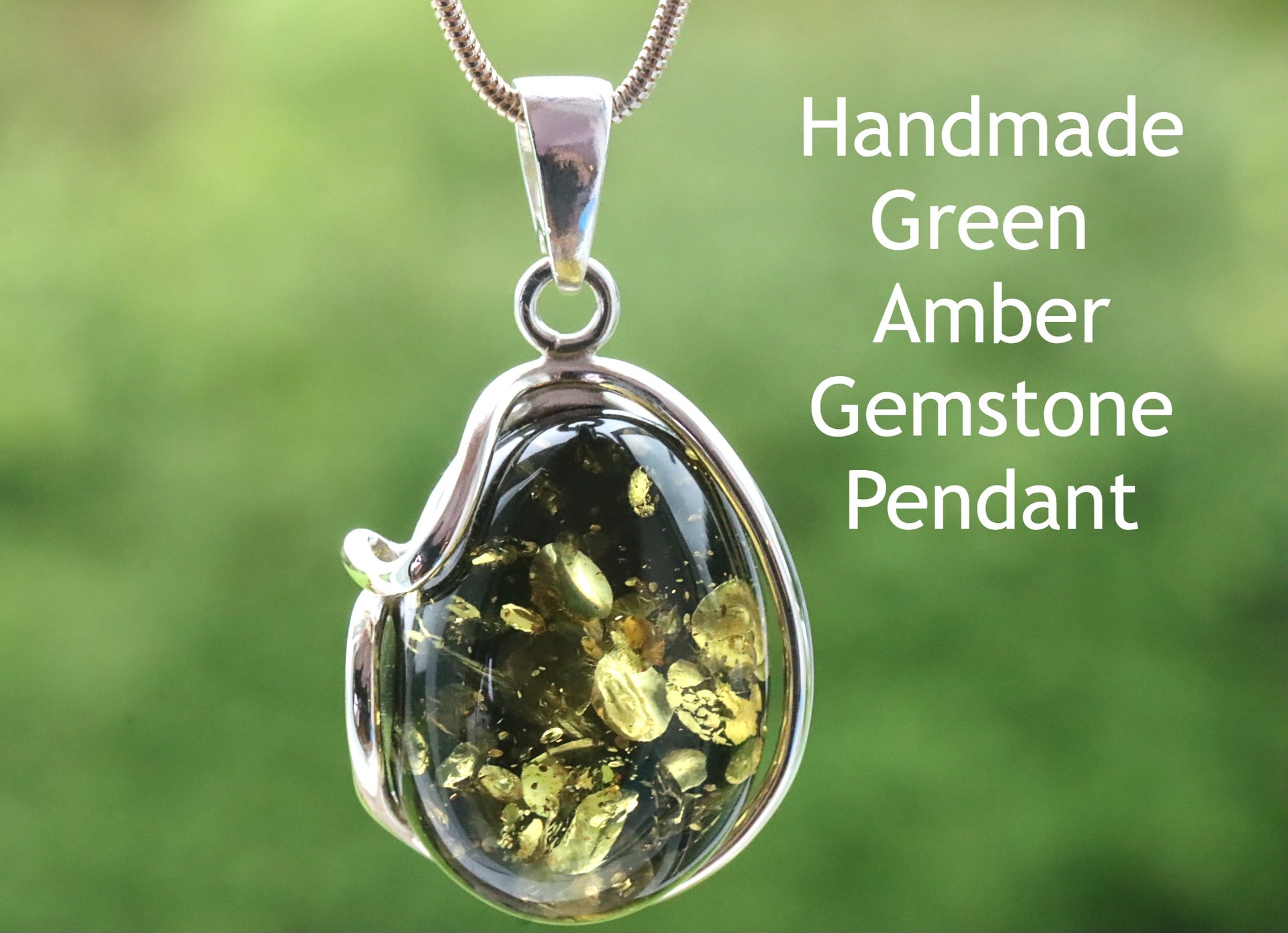Large Handmade Green Amber Natural Gemstone Pendant