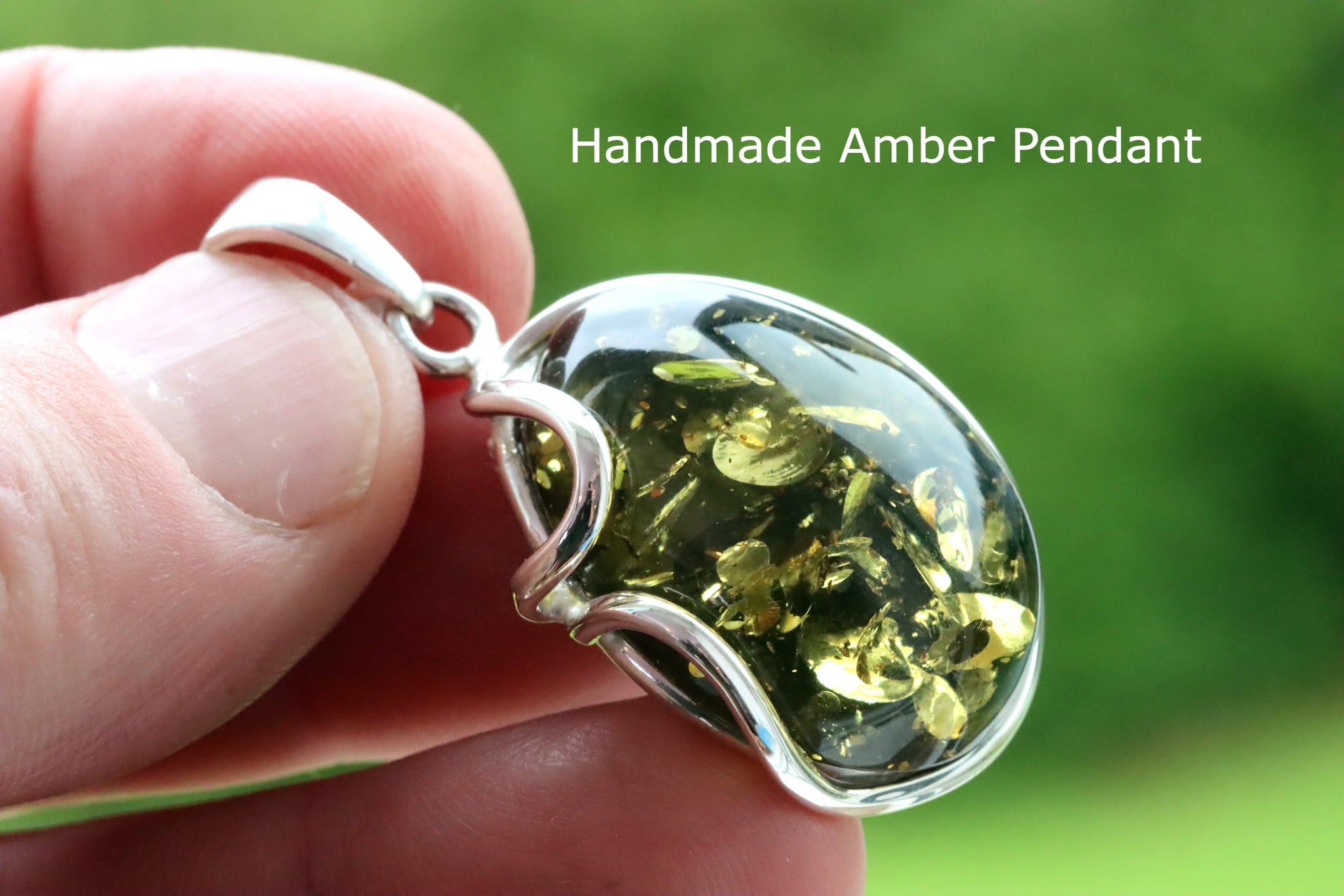 Handmade Green Amber Natural Gemstone Pendant