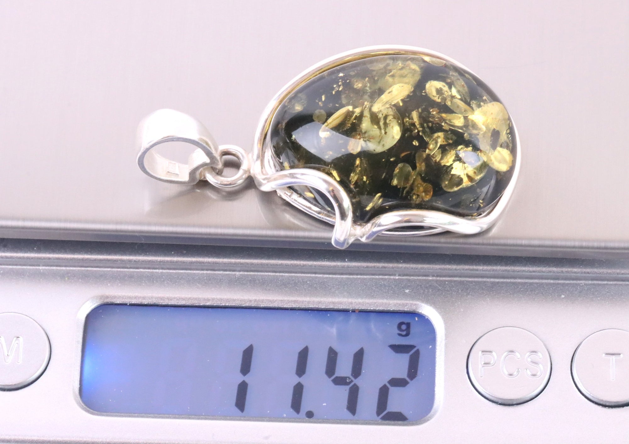 Large Handmade Green Amber Natural Gemstone Pendant