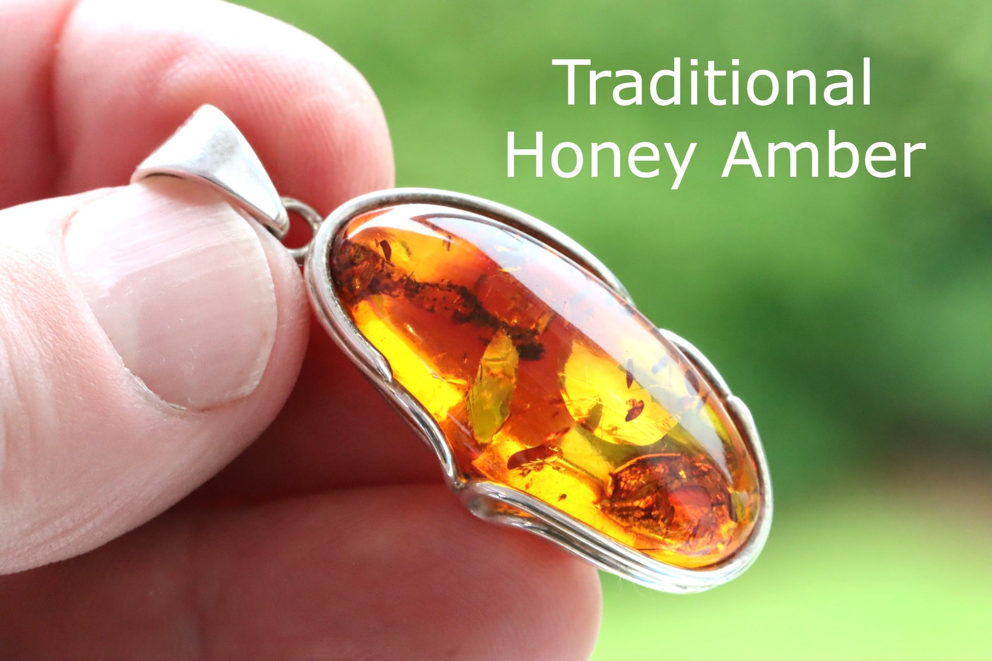 Oval Honey Amber Gemstone Pendant on 925 Sterling Silver