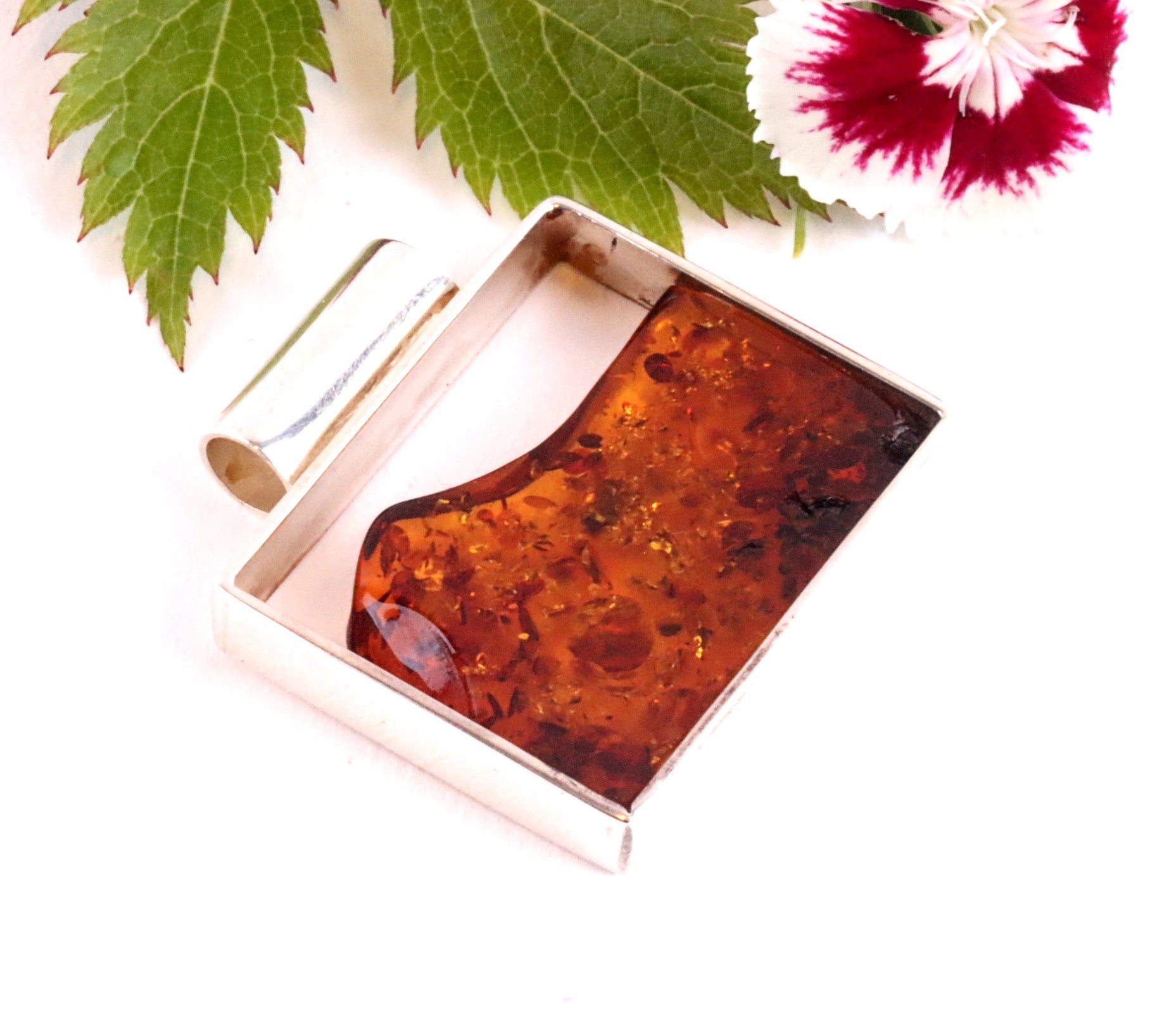 Unique Geometric Baltic Amber Pendant Unique Only One Available