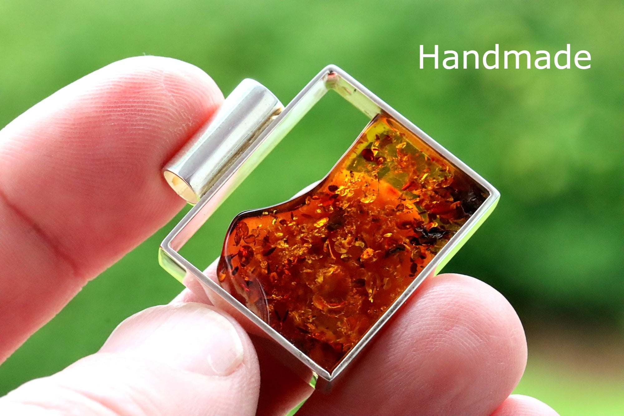 Unique Geometric Baltic Amber Pendant Unique Only One Available