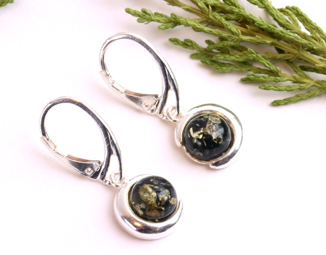 Green Amber Gem Earrings