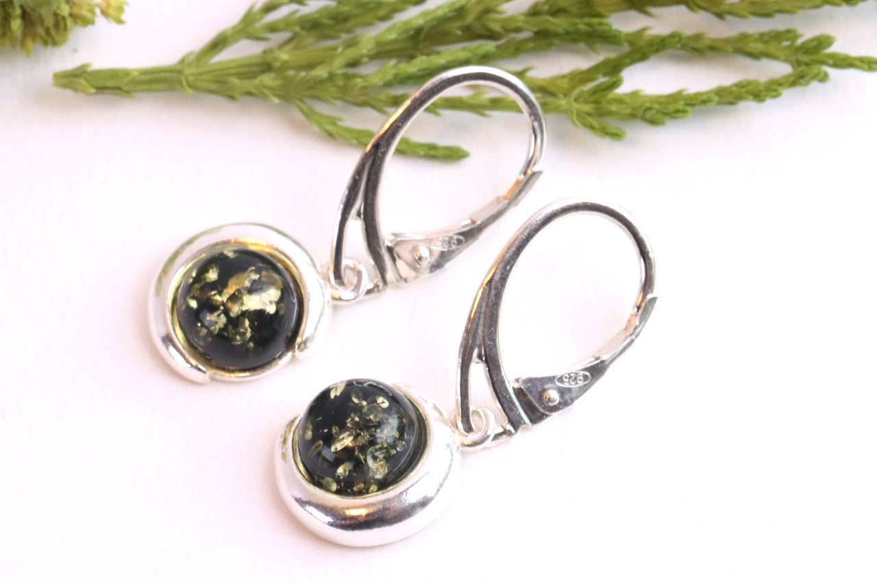 Green Amber Gem Earrings