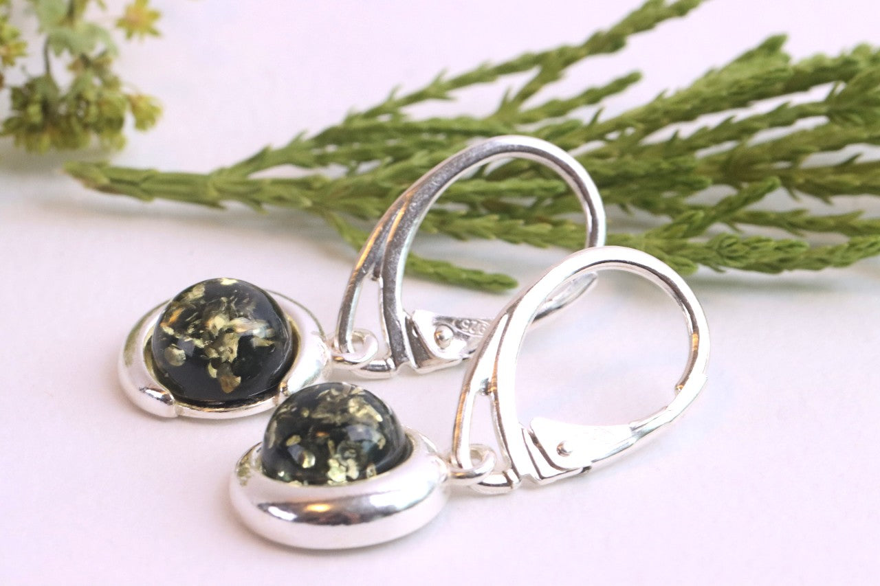 Green Amber Gem Earrings