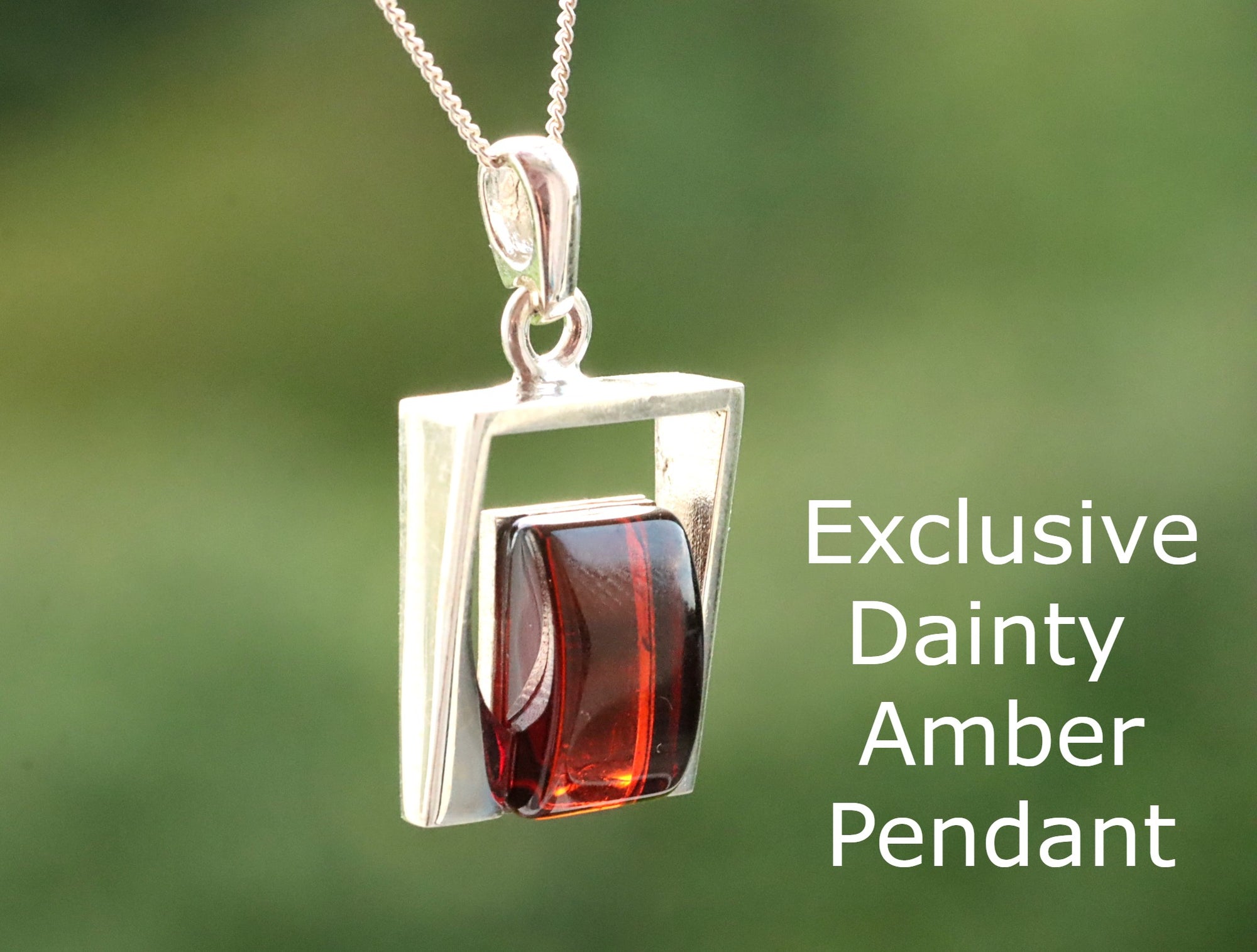 Silver Square Amber Gemstone Pendant.