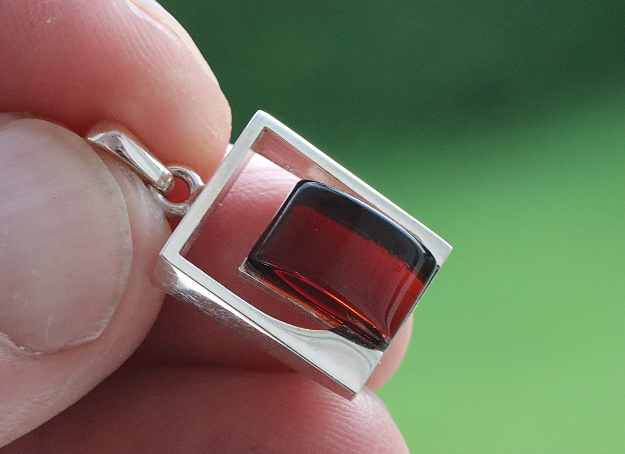 Silver Square Amber Gemstone Pendant.