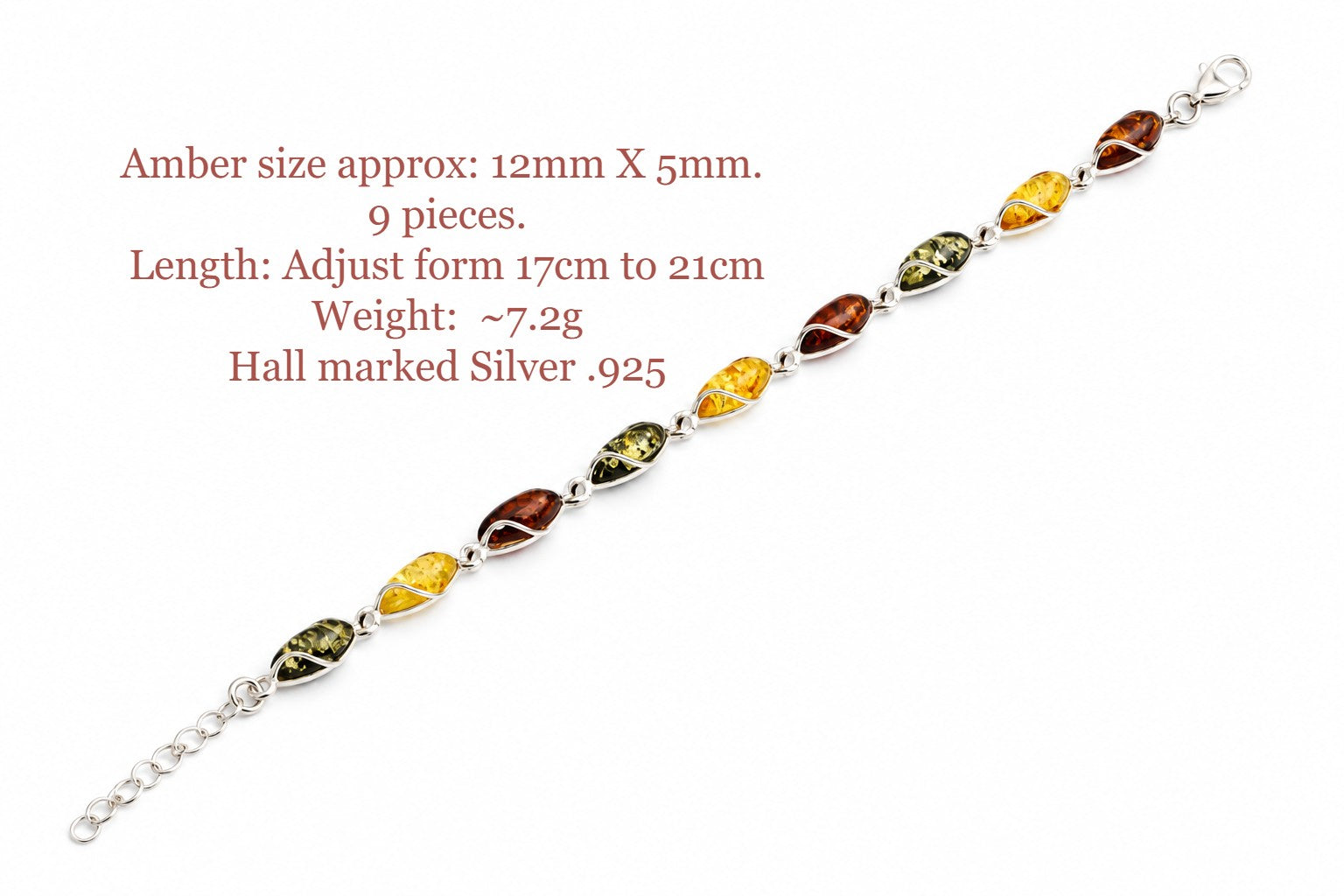 Quality Silver and multi Colour Amber Gemstone Bracelet