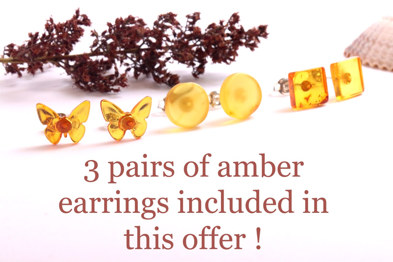 Special Offer Amber Stud Earrings Set (3 Pairs)