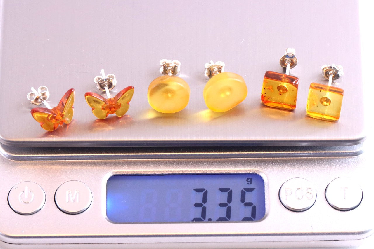 Special Offer Amber Stud Earrings Set (3 Pairs)